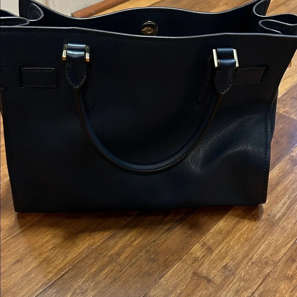 Michael Kors Navy Blue Large Satchel Tote Bag Gold Hardware